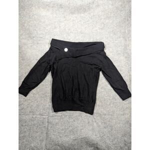 Banana Republic XL Extra Fine Merino Wool Black Y2K Off The Shoulder Sweater